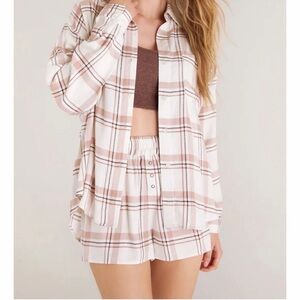 Z Supply Plaid Pajama Set in White and Blush